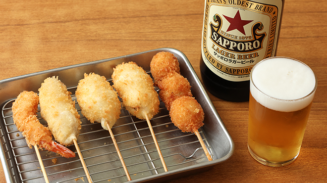 たぬき 関西風串カツとサッポロラガービール
